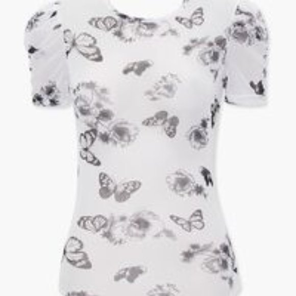 Forever 21 Tops - Forever 21 Butterfly Print Sheer Bodysuit NWT